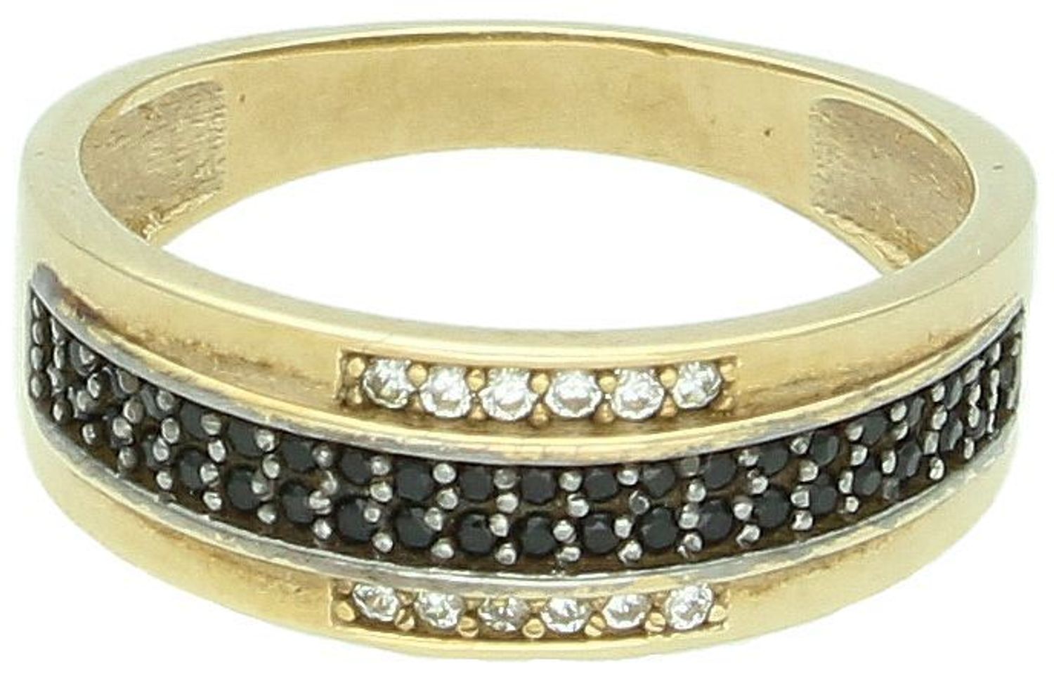 Złoty pierścionek pasmo czarnych cyrkonii Au...jpg